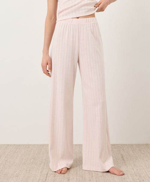 Women's Soft Pink Pointelle Wide Leg Pant