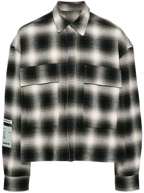 Logo-patch plaid shirt - Grey