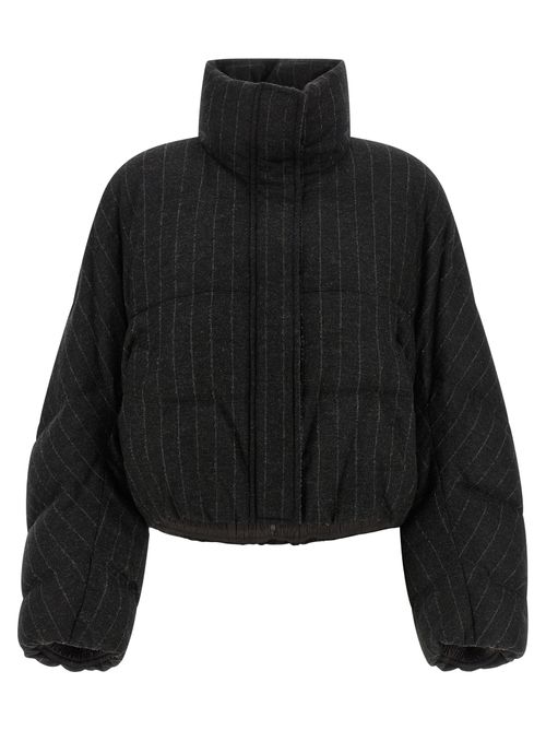 Pinstriped Virgin Wool Down Jacket — Gray