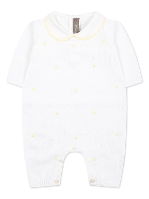 Polka dot-intarsia cotton romper - White