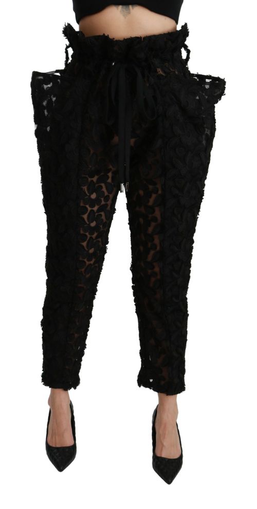 Floral Lace Trousers — Black