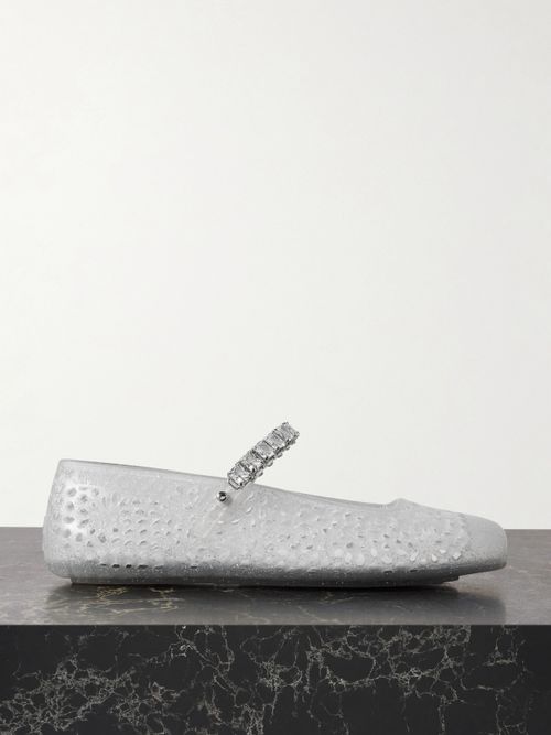 The Jelly Crystal-embellished Glittered Tpu Ballet Flats - Neutrals