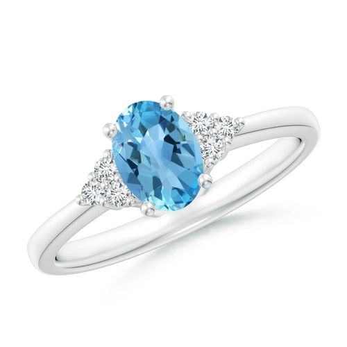 Angara 0.95 Carat Solitaire Oval Swiss Blue Topaz Ring with Trio Diamond Accents in Platinum