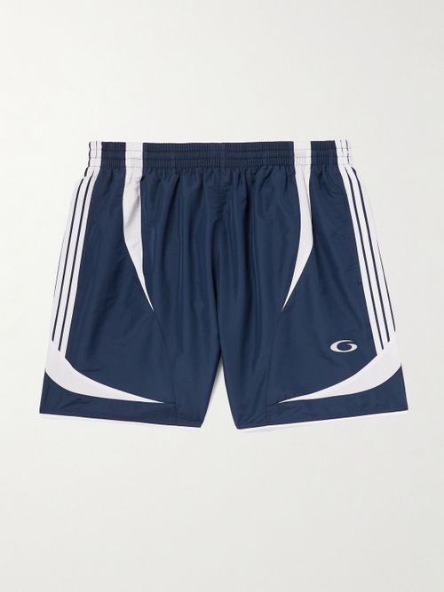 Straight-Leg Embroidered Striped Swim Shorts