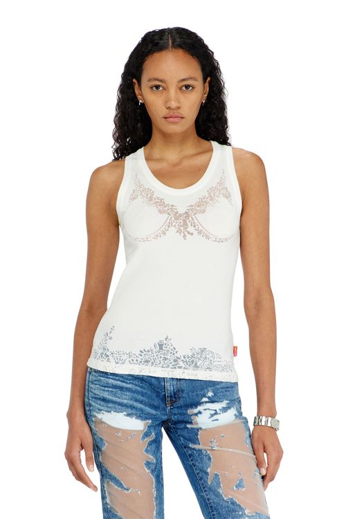 Tank top with devoré lace effect - T-Shirts - Woman - White