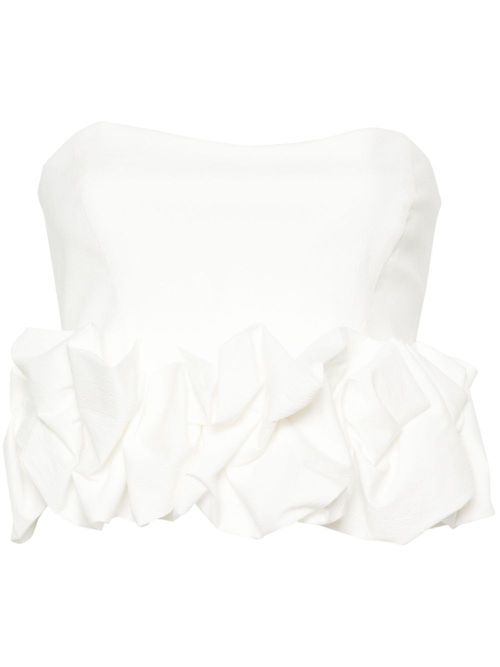 Ruched-appliqué strapless blouse - White