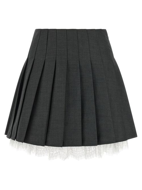 Pleated Wool Blend Skirt — Charcoal
