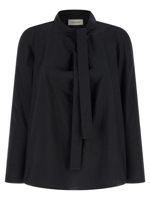 Cotton-Silk Blend with Knotted Scarf Blouse — Black