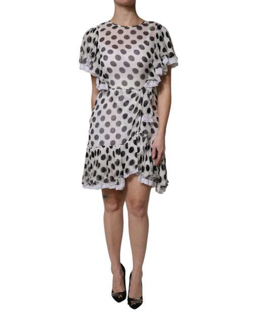 Polka-Dotted Silk Blend Dress — White