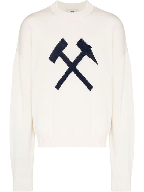 Intarsia-logo crew-neck jumper - White