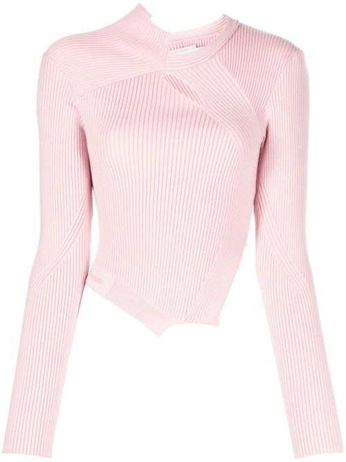 Cut-out detailing ribbed-knit jumper - Pink