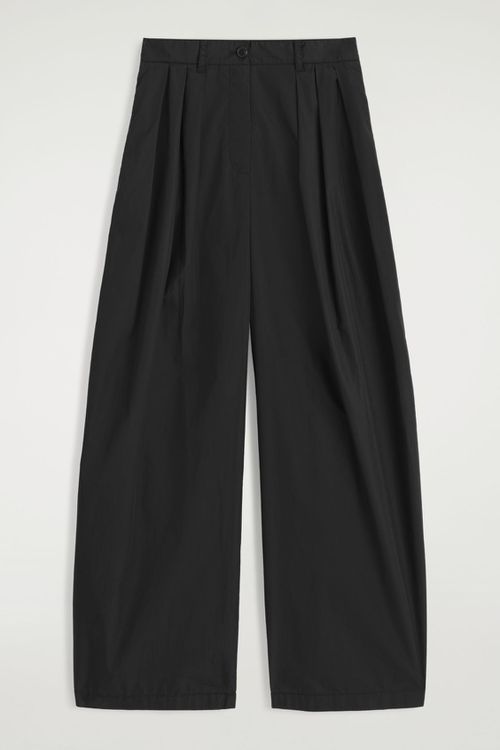 PLEATED COTTON WIDE-LEG PANTS