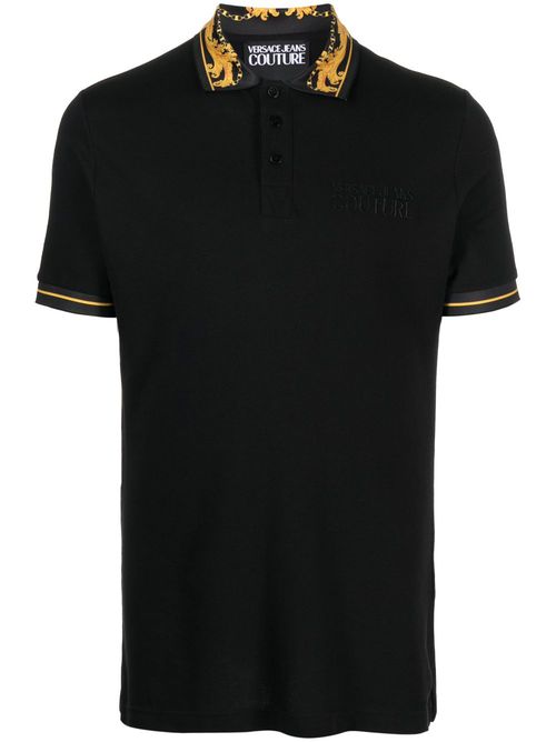 Baroque-pattern polo shirt - Black