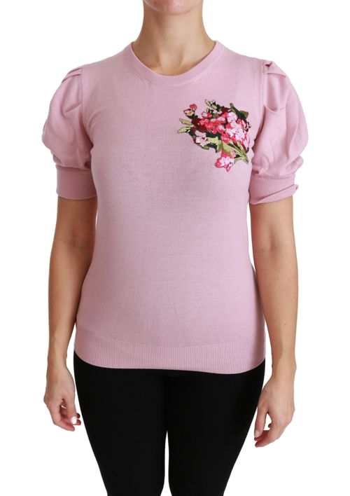 Floral Embroidered Virgin Wool Blouse — Pink