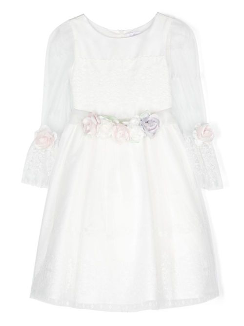 Floral-appliqué tulle dress - White