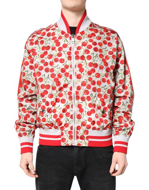 Cherry Print Bomber Jacket — White