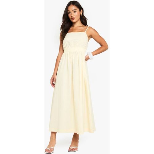 Boohoo Women's Petite Strappy Poplin Midaxi Dress in Lemon