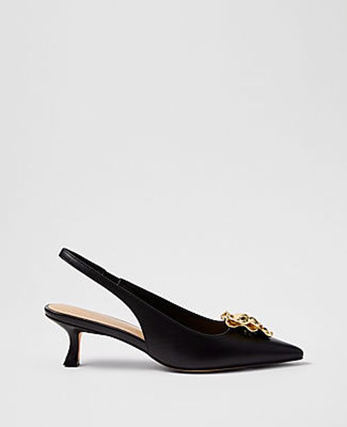Ann Taylor Flower Leather Slingback Pump