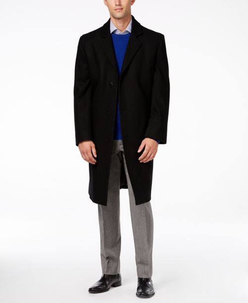 Big and Tall Signature Wool-Blend Overcoat - Black