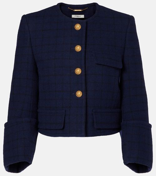 Chloé Checked cropped wool-blend jacket