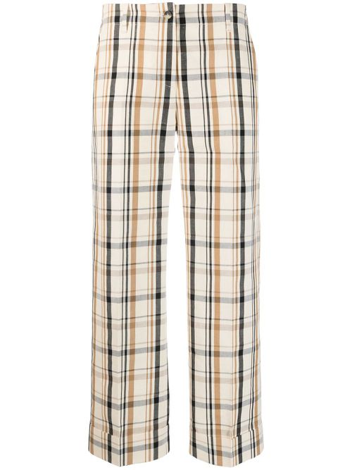 Plaid-check pattern cropped trousers - Neutrals
