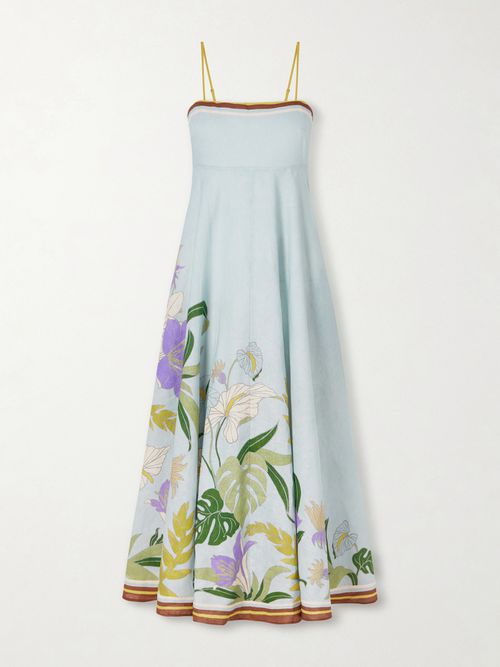 Alfie Floral-print Linen Midi Dress - Blue