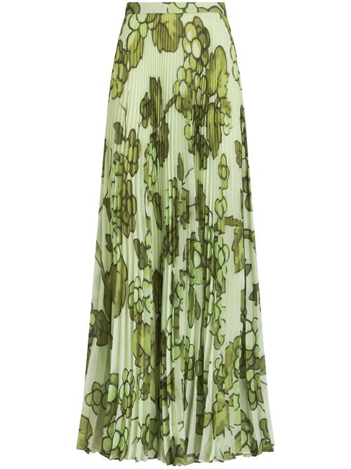 Berry-print pleated maxi skirt - Green