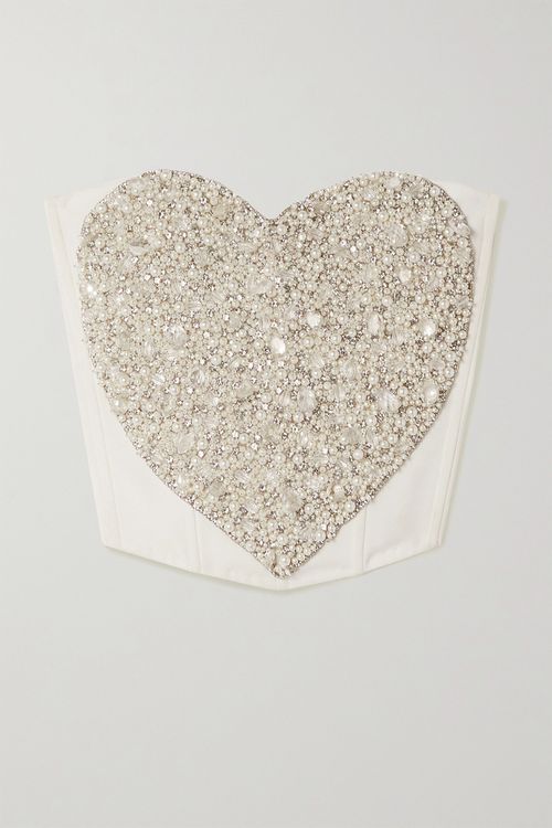 Strapless Embellished Stretch-crepe Bustier Top - Ivory