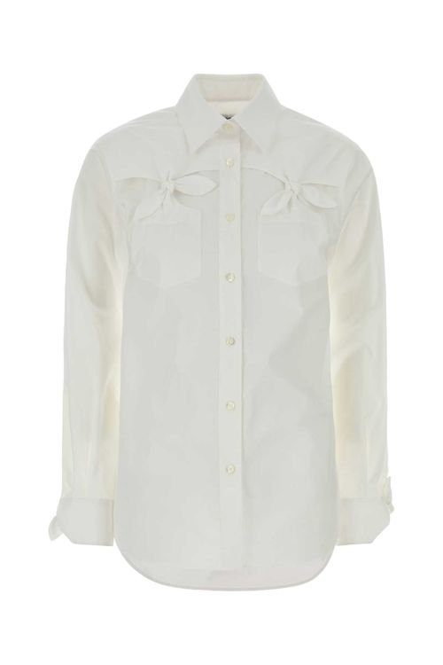 Stretch Poplin with Bow Chest Pockets Shirt — White