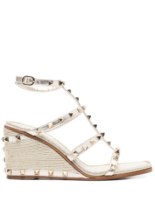 Valentino Garavani 85mm Rockstud wedge sandals - Gold