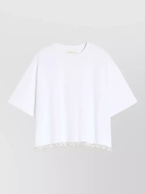 Sportmax - beaded hem cropped top round neck