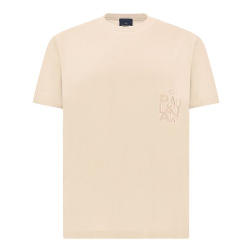 Cotton jersey T-shirt with embroidery, Man, Beige