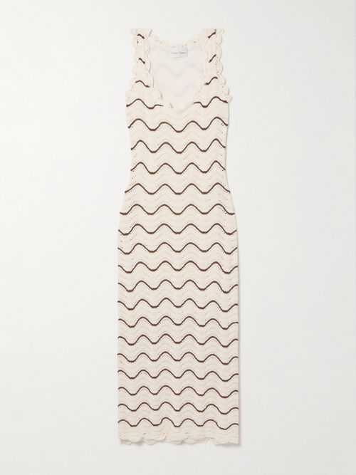 Orel Scalloped Striped Knitted Cotton Midi Dress - Brown