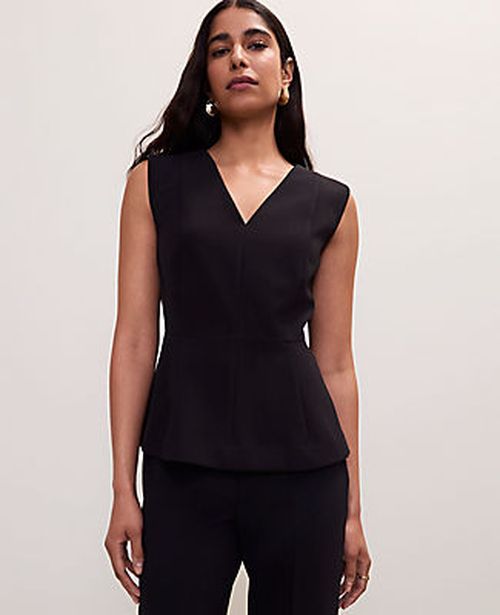 Ann Taylor Petite V-Neck Peplum Vest in Fluid Crepe