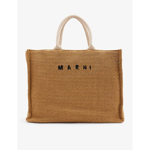 Womens Raw Sienna/ Natural East West Large Straw Tote bag 