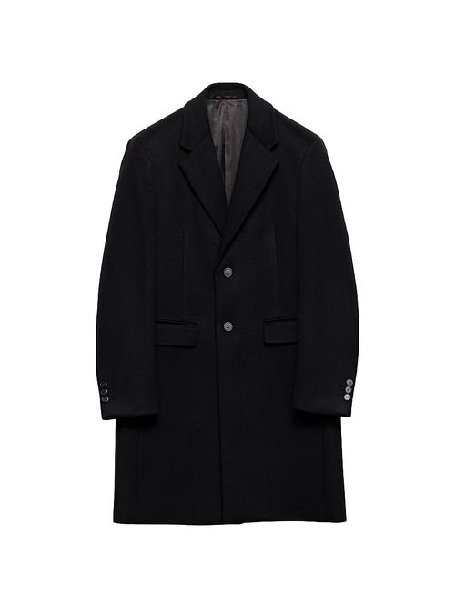 Men's Single-Breasted Wool Blend Coat - Black