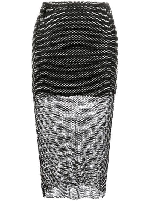 Rhinestone-embellished mesh skirt - Black