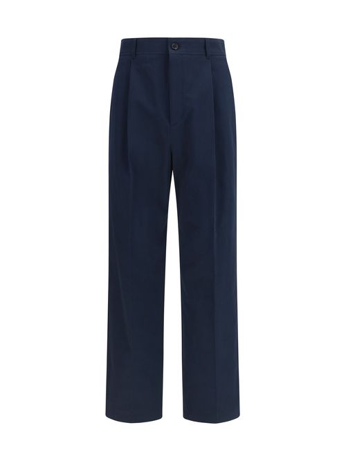 Straight-Cut Cotton Trousers — Navy