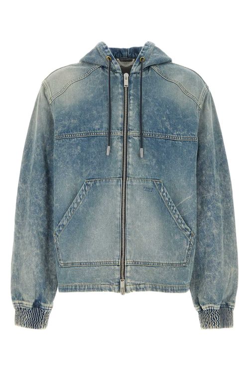 Cotton Denim Hooded Jacket — Blue