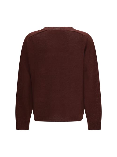 Linen V-Neck Sweater — Brown