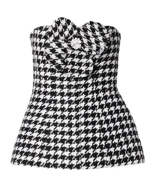 Houndstooth tweed pleated top