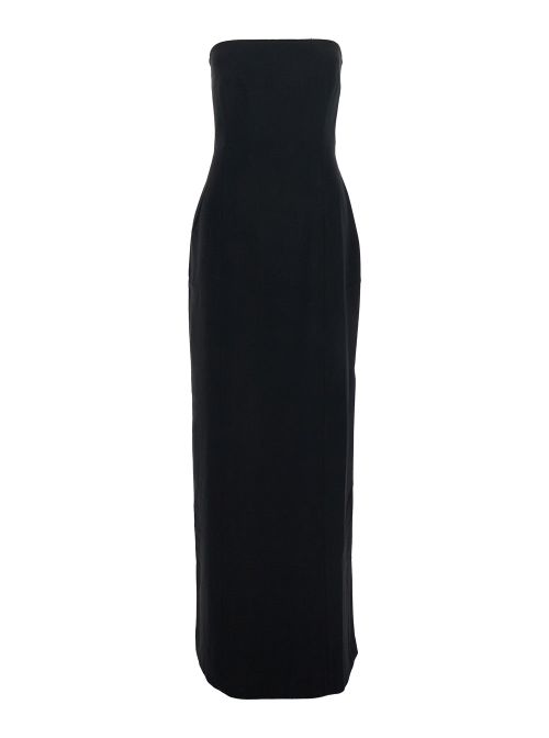 Bare-Shoulder Twill Dress — Black