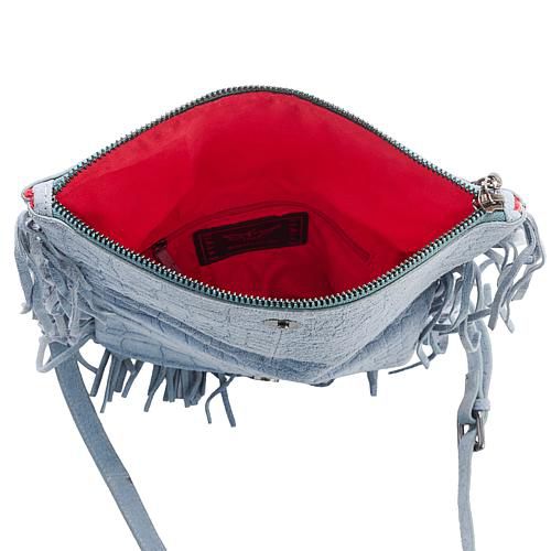 Legacy Croco-Embossed Suede Fringe Crossbody