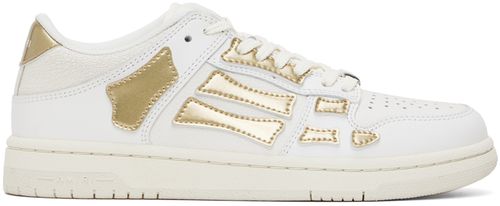AMIRI White & Gold Metallic Skel Top Low Sneakers
