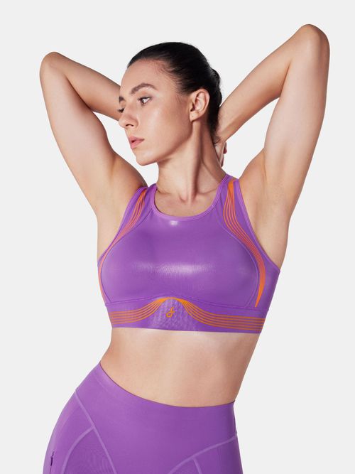 Body Sculpt Glossy Leather Sports Bra - Lavender/Grapefriut