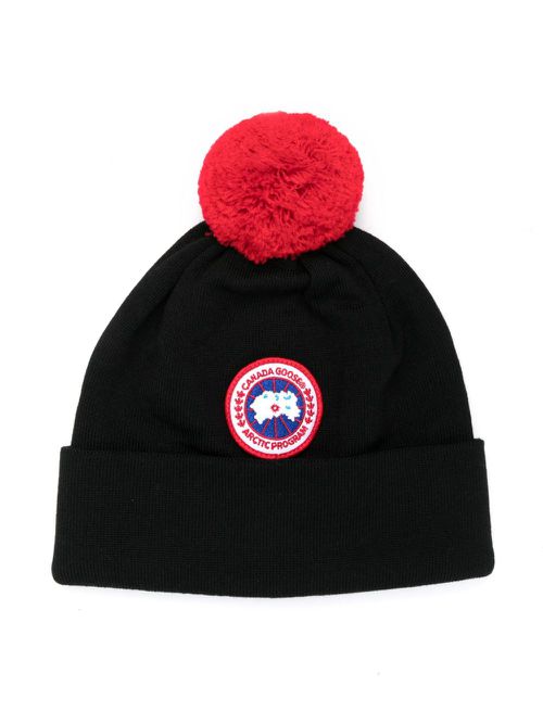 Logo-patch pompom wool beanie - Black