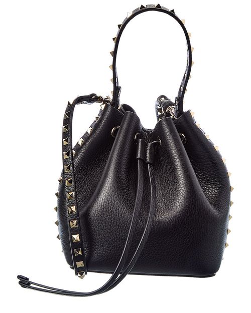 Rockstud Grainy Leather Bucket Bag