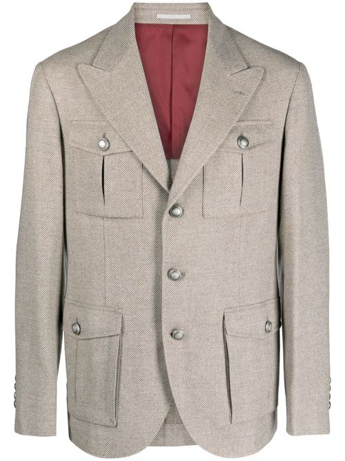 Peak-lapel single-breasted blazer - Neutrals