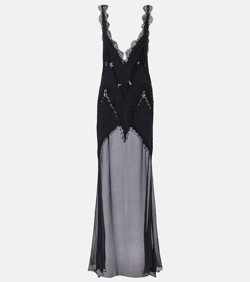 Lace-trimmed satin gown