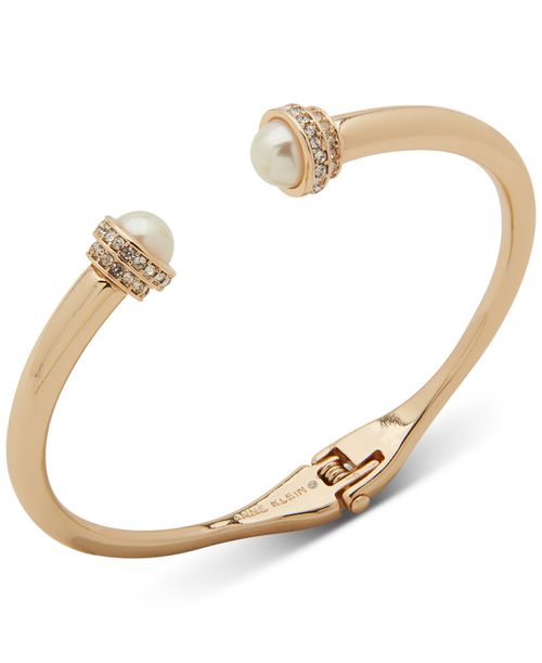 Gold-Tone White Imitation Pearl Crystal Cuff Bracelet - Pearl